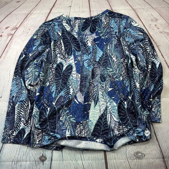 Reel Legends Shirt Womens 1X Blue Tropical Leaf Print Long Sleeve Freeline Beach - Picture 9 of 9